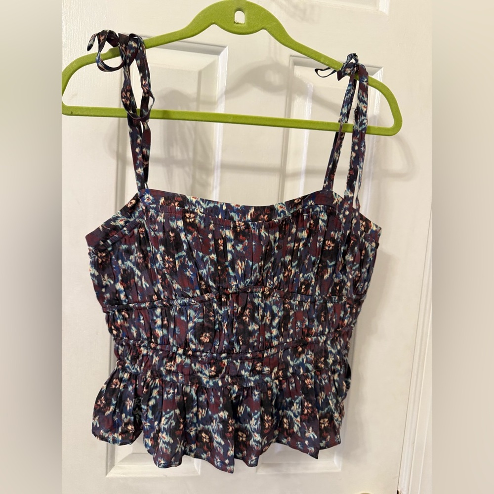Ulla Johnson Silk Pleated Floral Tank Top